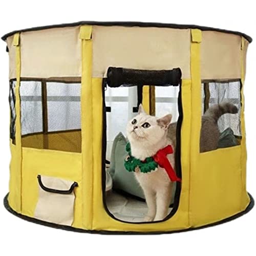 Kleines und mittelgroßes Katzen- und Hundezaun-Produktionsraum-Haustierzelt, geeignet für Wohnzimmer, Balkon, Innenhof (Yellow 110 * 60CM) von LANAZU