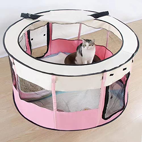 Kleines und mittelgroßes Katzen- und Hundezaun-Produktionsraum-Haustierzelt, geeignet für Wohnzimmer, Balkon, Innenhof (pink 110 * 60CM) von LANAZU