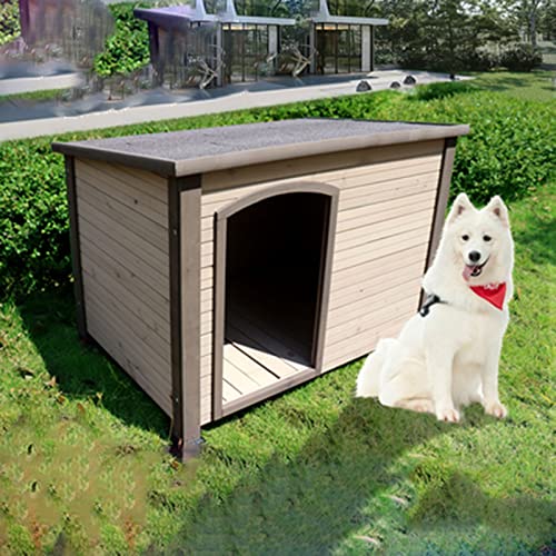 Massivholz-Hundehütte für den Außenbereich, mittlerer und großer Hundekäfig, Vier Jahreszeiten, universelle Zwinger-Hundehütte, geeignet für drinnen und draußen (Grizzle) von LANAZU