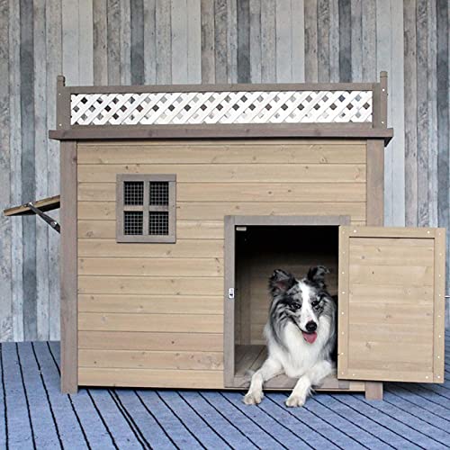 Outdoor Dog Holzhaus Hundezwinger Große, mittlere und kleine Hundehütte Haustier Outdoor House Geeignet für Outdoor-Gärten (80 * 66 * 85CM) von LANAZU