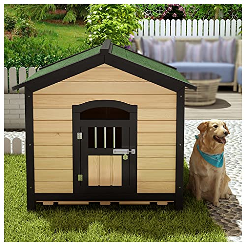 Outdoor-Hundehütte aus karbonisiertem Holz, wetterfeste Haustiervilla für den Garten, geeignet für kleine, mittlere und große Haustiere (55×65×65cm) von LANAZU