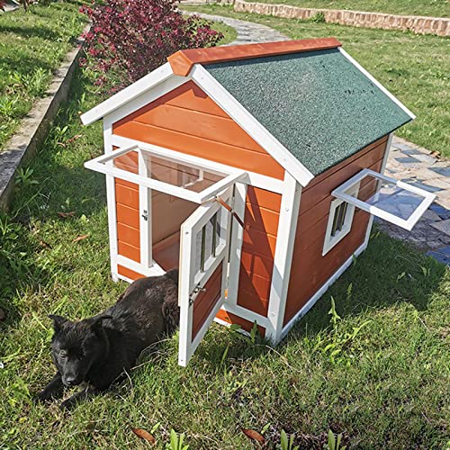 Outdoor Hundekäfig Villa Massivholz Hundehütte Heim Hundehütte Holzzwinger Katzenhaus Geeignet für den Garten im Freien (115 * 92 * 95CM) von LANAZU