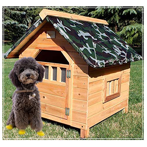 Regenfeste Hundehütte im Freien, Hundehütte aus Holz, Hundekäfig, große Hundehütte, wetterfeste Villa, geeignet für den Gartenhof (66×69×68cm) von LANAZU
