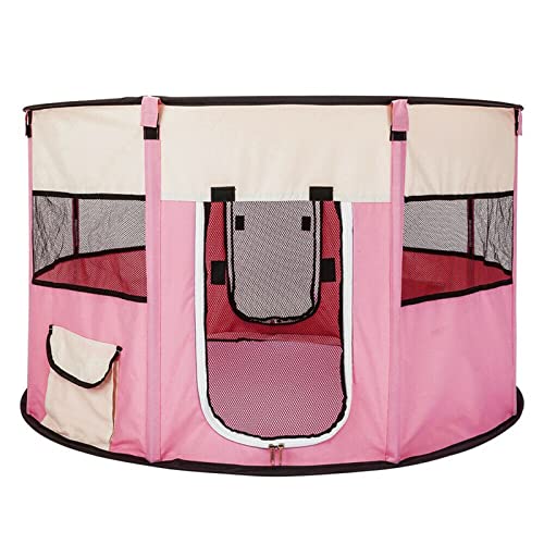 Tragbares Haustierzelt Faltbarer runder Kleiner und mittelgroßer Hunde- und Katzennestzaun, geeignet für den Wohnzimmergarten (pink 40 * 70CM) von LANAZU