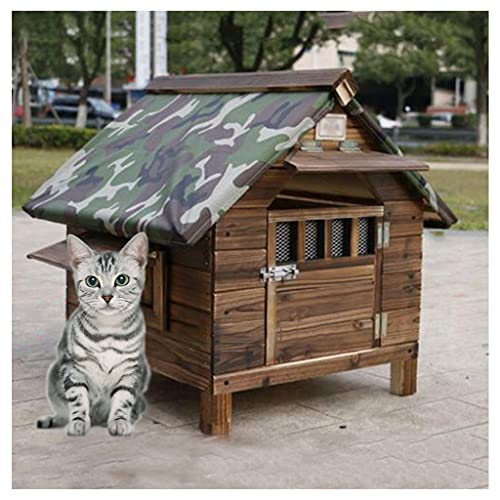 Wetterfeste Hundehütte im Freien, große Hundehütte aus Holz, Katzen- und Hundehütte, geeignet für kleine und mittelgroße Haustiere (22.04×17.71×18.89in) von LANAZU