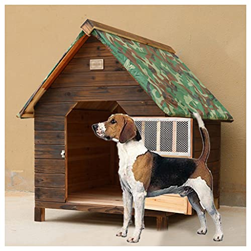 Wetterfeste Hundehütte im Freien, große Hundehütte aus Holz, Katzen- und Hundehütte, geeignet für kleine und mittelgroße Haustiere (34.64×30.31×31.88in) von LANAZU