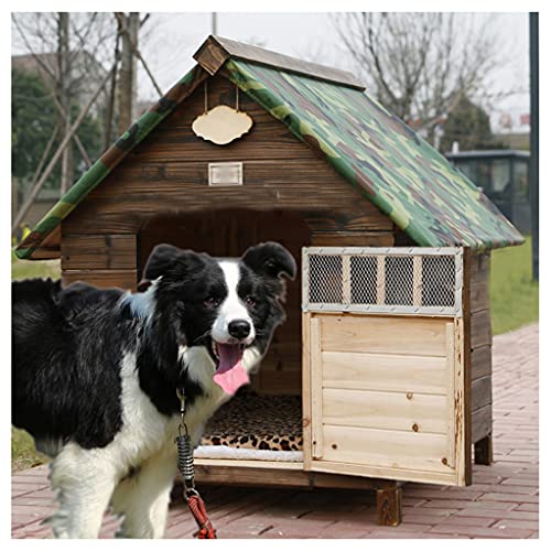 Wetterfeste Hundehütte im Freien, große Hundehütte aus Holz, Katzen- und Hundehütte, geeignet für kleine und mittelgroße Haustiere (38.97×36.22×37.40in) von LANAZU