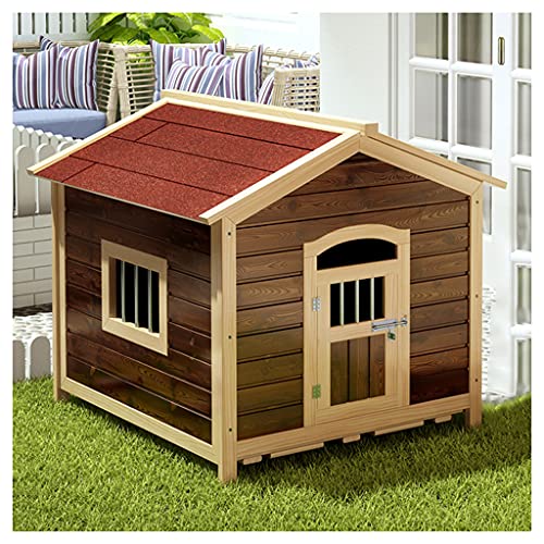 Wetterfestes Hundehaus für den Außenbereich, Haustiervilla aus Holz, geeignet für alle Jahreszeiten, geeignet für kleine und mittelgroße Haustiere (55×65×65cm) von LANAZU