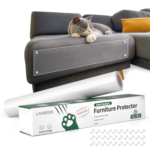 LANBEIDE Kratzschutz Katze,Kratzschutz für Hundetüren with 30 Pins Selbstklebend Klar Flexibel Guard Einseitig Abschreckend Training Tape (30cmx3m) von LANBEIDE