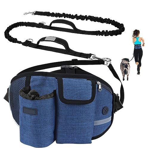 LANMOU Joggingleine Hunde mit Bauchgurt Elastische Reflektierende Hundeleine Verstellbarem Hüftgurt mit Leine Hund Jogging Hundeleine für Große und Mittelgroße Hunde, Blau von LANMOU