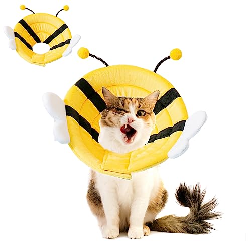 LANMOU Kleine Biene Form Halskrause Katze Verstellbares Genesungs Katzenhalsband, Atmungsaktives, weiches und schützendes Halsband für Katzen und Welpen, Verhindert das Lecken von Wunden (M) von LANMOU