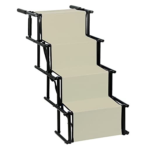 4 Stufen Einstiegshilfe für Auto, Bett, Sofa – Gelenkschonende Hundetreppe, Hundetreppe, Faltbar, Leicht zu Reinigen, Stabil und Sicher, Belastbar bis 75 kg,Beige von LANTUS