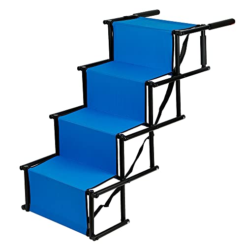 Hundetreppe Auto 4 Stufen Hundeautorampe Klappba Hunderampe Tragfähigkeit, Einstieghilfe Hunderampe Auto Klappbar, Haustiertreppe Leiter 4 Stufen, bis 75 kg Belastbar,Blau von LANTUS
