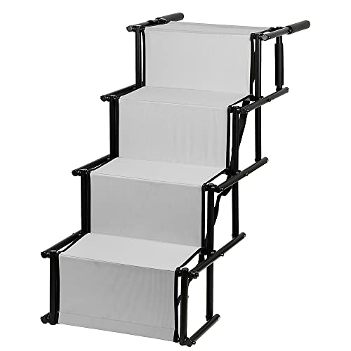 Gelenkschonende Einstiegshilfe Hundetreppe für Auto Kofferraum,Hundetreppe Auto 4 Stufen Hundeautorampe Klappba Hunderampe Tragfähigkeit von 75kg, Gris Clair von LANTUS