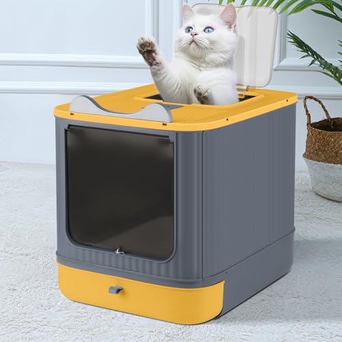 Große Katzentoilette, faltbar, Schublade und Streuschaufel, tragbar, geschlossener Katzentoilettenbehälter, unteres Fach, abnehmbar für eine einfache Reinigung, 44,5 x 36,5 x 34,5 cm, Gelb Große Katzentoilette, faltbar, Schublade und Streuschaufel, tragbar, geschlossener Katzentoilettenbehälter, unteres Fach, abnehmbar für eine einfache Reinigung, 44,5 x 36,5 x 34,5 cm, Gelb von LANTUS