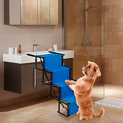 Hundetreppe Auto 4 Stufen Hundeautorampe Klappba Hunderampe Tragfähigkeit, Einstieghilfe Hunderampe Auto Klappbar, Haustiertreppe Leiter 4 Stufen, bis 75 kg Belastbar,bleu von LANTUS