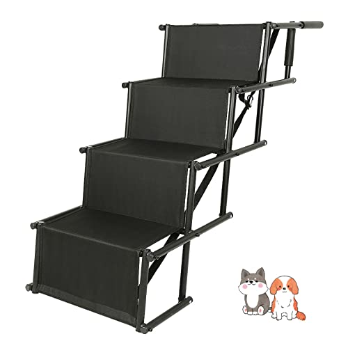 HundetreppeHaustiertreppe Einstieghilfe 4-stufig faltbar bis 75 kg für kleine und große Hunde Metall/Polyester Noir von LANTUS