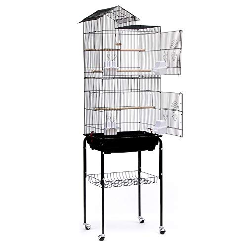 Käfig, Lieferung mit Zubehör und Halterung, Vogelkäfig, Vogelkäfig, tragbar, Dach zum Öffnen, Design für Wellensittiche, Nymphensittiche, Kanarienvögel, mit abnehmbarem Ständer, 46 x 35,5 x 158,5 cm Käfig, Lieferung mit Zubehör und Halterung, Vogelkäfig, Vogelkäfig, tragbar, Dach zum Öffnen, Design für Wellensittiche, Nymphensittiche, Kanarienvögel, mit abnehmbarem Ständer, 46 x 35,5 x 158,5 cm von LANTUS