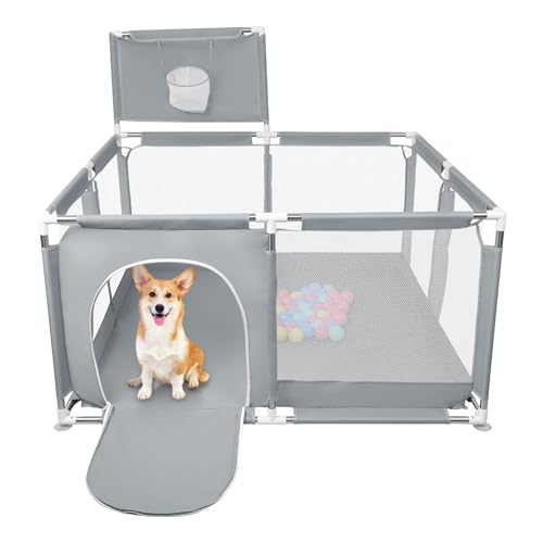 Laufstall für Welpen oder kleine Hunde, robuster Zaun aus dickem Stoff und Netz aus Nylon, hohe Widerstandsfähigkeit, Laufstall für Welpen mit Tür, maschinenwaschbar, innen/außen, 126 x 126 x 66 cm von LANTUS