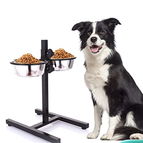 Schüssel-Set aus Edelstahl der Marke mit verstellbarem Fuß für Haustiere, Futterstation für Hunde, Edelstahl + höhenverstellbarer Ständer (1800 ml (schwarz) von LANTUS
