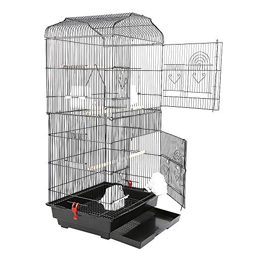 Volière Vogelkäfig auf Rollen, Design Haus, Sitzstangen, Türen, Kot, abnehmbar, Metall, Tierprodukte, Käfig, mit Stauraum (46 x 36 x 92 cm, schwarz) von LANTUS