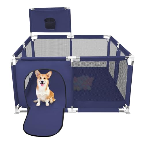 Welpenlaufstall mit Tür, Laufstall für Welpen oder kleine Hunde, robuster Zaun aus dickem Stoff und Netz aus Nylon, hohe Widerstandsfähigkeit, maschinenwaschbar, innen/außen, 126 x 126 x 66 cm von LANTUS