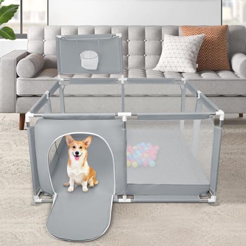Welpenlaufstall mit Tür, Laufstall für Welpen oder kleine Hunde, robuster Zaun aus dickem Stoff und Netz aus Nylon, hohe Widerstandsfähigkeit, maschinenwaschbar, innen/außen, 126 x 126 x 66 cm Welpenlaufstall mit Tür, Laufstall für Welpen oder kleine Hunde, robuster Zaun aus dickem Stoff und Netz aus Nylon, hohe Widerstandsfähigkeit, maschinenwaschbar, innen/außen, 126 x 126 x 66 cm von LANTUS