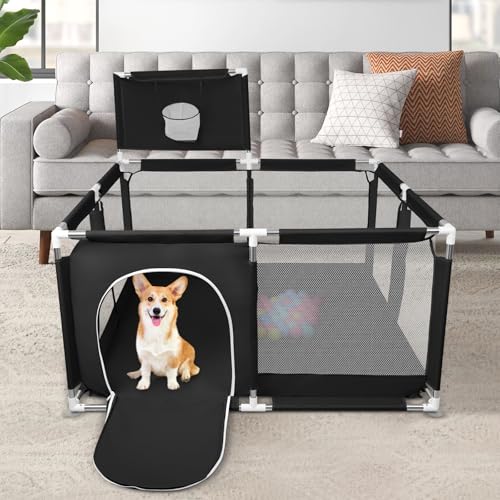 Welpenlaufstall mit Tür, Laufstall für Welpen oder kleine Hunde, robuster Zaun aus dickem Stoff und Netz aus Nylon, hohe Widerstandsfähigkeit, maschinenwaschbar, innen/außen, 126 x 126 x 66 cm Welpenlaufstall mit Tür, Laufstall für Welpen oder kleine Hunde, robuster Zaun aus dickem Stoff und Netz aus Nylon, hohe Widerstandsfähigkeit, maschinenwaschbar, innen/außen, 126 x 126 x 66 cm von LANTUS