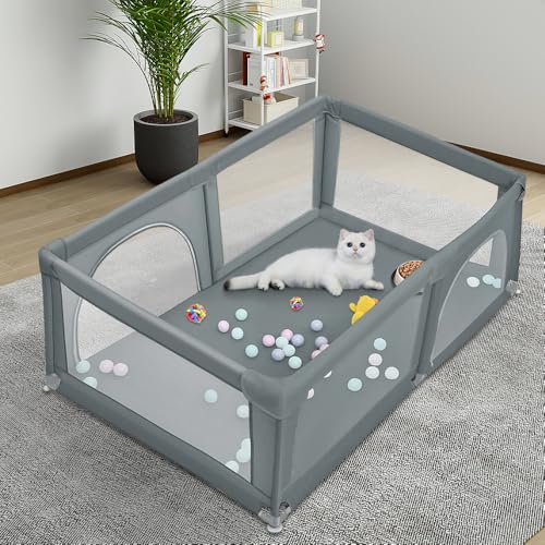 Welpenlaufstall mit Tür, Laufstall für Welpen oder kleine Hunde, robuster Zaun aus dickem Stoff und Netz aus Nylon, hohe Widerstandsfähigkeit, maschinenwaschbar, innen/außen, 180 x 120 x 66 cm von LANTUS