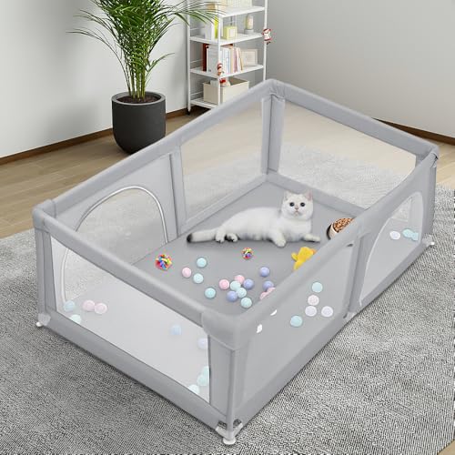 Welpenlaufstall mit Tür, Laufstall für Welpen oder kleine Hunde, robuster Zaun aus dickem Stoff und Netz aus Nylon, hohe Widerstandsfähigkeit, maschinenwaschbar, innen/außen, 180 x 120 x 66 cm von LANTUS