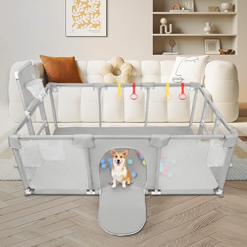 Welpenlaufstall mit Tür, Laufstall für Welpen oder kleine Hunde, robuster Zaun aus dickem Stoff und Netz aus Nylon, hohe Widerstandsfähigkeit, maschinenwaschbar, innen/außen, 180 x 120 x 66 cm von LANTUS