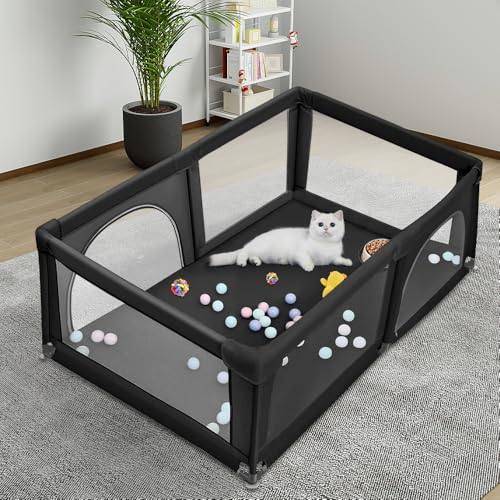 Welpenlaufstall mit Tür, Laufstall für Welpen oder kleine Hunde, robuster Zaun aus dickem Stoff und Netz aus Nylon, hohe Widerstandsfähigkeit, maschinenwaschbar, innen/außen, 180 x 120 x 66 cm von LANTUS