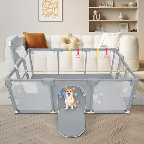 Welpenlaufstall mit Tür, Laufstall für Welpen oder kleine Hunde, robuster Zaun aus dickem Stoff und Netz aus Nylon, hohe Widerstandsfähigkeit, maschinenwaschbar, innen/außen, 180 x 120 x 66 cm von LANTUS