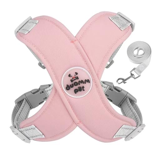 Haustiergeschirr mit V-Ausschnitt Design, 360° Brustschutz, Rückseite aus strukturiertem Leder, erhältlich in Rosa, Gelb, Grün, Blau (Rosa) von LANYIJINCHENG
