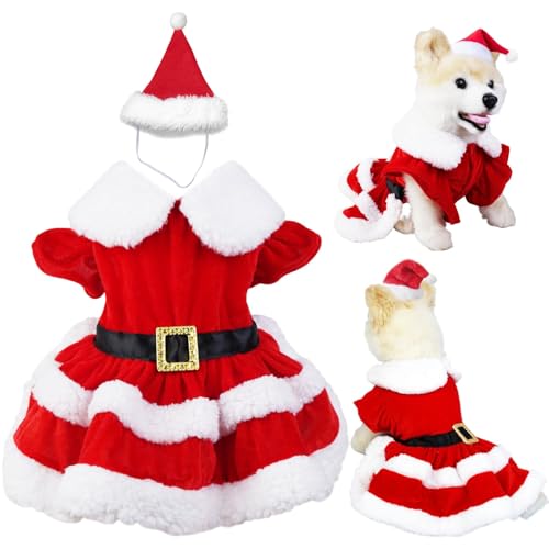Hunde-Weihnachtskleid, Welpen-Outfit, Schulterärmel, Kleidung mit 1 Mütze, Zubehör, niedlicher roter Weihnachtsmann, Urlaub, Polarfleece-Rand, weicher Thermorock, Kostüm, Größe L Hunde-Weihnachtskleid, Welpen-Outfit, Schulterärmel, Kleidung mit 1 Mütze, Zubehör, niedlicher roter Weihnachtsmann, Urlaub, Polarfleece-Rand, weicher Thermorock, Kostüm, Größe L von LAPOHI