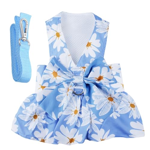Hundekleid mit Schleife, Geschirr und Leine, Set für kleine Mädchen, blaue Gänseblümchen, Blumen, Hund, Katze, Kleidung, niedliches Welpenoutfits, Haustierkleidung, Frühling, Sommer, atmungsaktive Hundekleid mit Schleife, Geschirr und Leine, Set für kleine Mädchen, blaue Gänseblümchen, Blumen, Hund, Katze, Kleidung, niedliches Welpenoutfits, Haustierkleidung, Frühling, Sommer, atmungsaktive von LAPOHI
