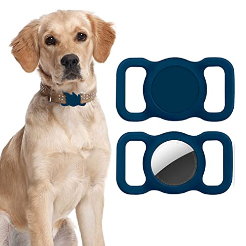 LAPONO Airtag Hülle Silikon Wasserdicht & Kratzfest – Kompatibel mit Apple AirTag für Hundehalsband/Katzenhalsband, Anti-Verlust Haustierzubehör Schutzcase (1 Stück, Dunkelblau) von LAPONO