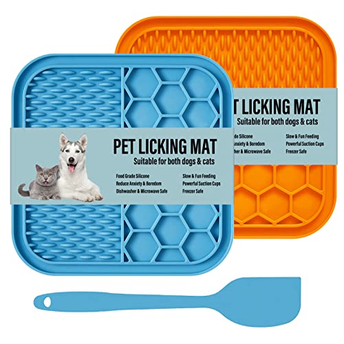 LAPONO Leckmatte Hund 2 Stück Silikon Schleckmatte Hunde mit 1 Silikonspatel Hundeleckmatte Saugnäpfen Haustiere Leckpads Puppy Leckbrett BPA Frei Für Hundebaden Trainieren Fellpflege Krallenpflege von LAPONO