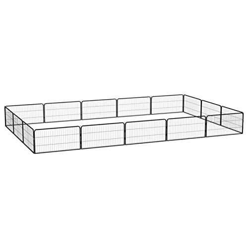 LAPOOH 3115969 Laufgitter für Hunde, 16 Paneele, schwarz, 100 x 50 cm, pulverbeschichteter Stahl, ideal für den Innen- und Außenbereich, Welpenlaufstall von LAPOOH