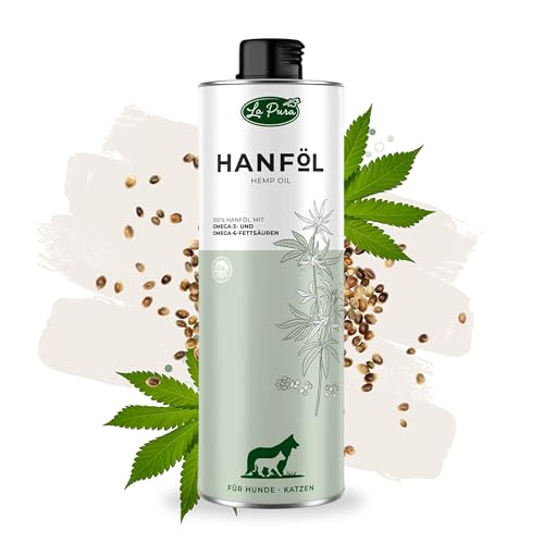 LaPura Hanföl für Hunde & Katzen – kaltgepresst, Futteröl mit Omega 3 & 6, Vitamin E, idealer Barf-Zusatz, für Immunsystem & Fellpflege, 1 L von LAPURA