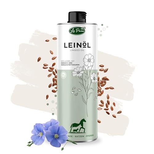 LaPura Leinöl für Hunde, Katzen & Pferde - kaltgepresstes Futteröl mit Omega-3 & 6, Vitamin E, für Haut, Fell, Verdauung, Gelenke, Barf-Zusatz, 1 L von LAPURA