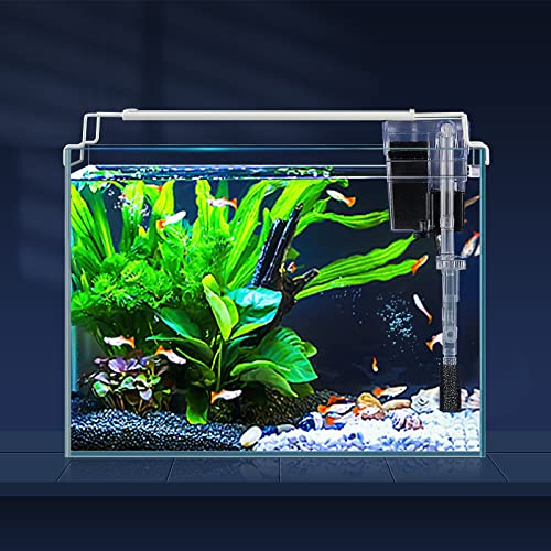 LAQUAL Randloses Glas-Aquarium-Starter-Set (1,9 Liter), ultraklares, eisenarmes Glas-Fischtank-Set, kleines Beta-Fischbecken und Filter mit Oberflächenskimmer und 3-Modi-LED-Licht von LAQUAL