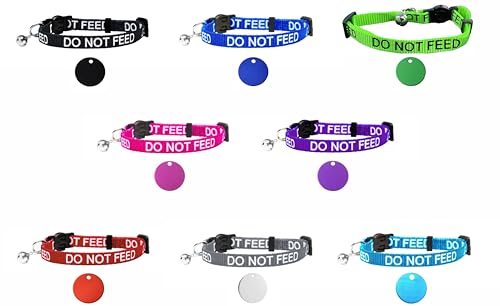 LARRYROO Katzenhalsband mit Aufdruck "Do Not Feed", weiches Nylon und Sicherheitsschnalle, mit personalisierbarer Gravur, 22 mm, eloxierte ID-Haustiermarke, Schwarz von LARRYROO