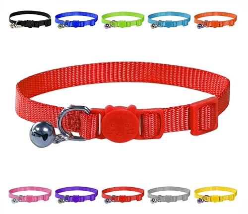Lebendiges, weiches Nylon-Kätzchen-/Katzenhalsband mit Glocke und Sicherheitsschnalle, Rot von LARRYROO