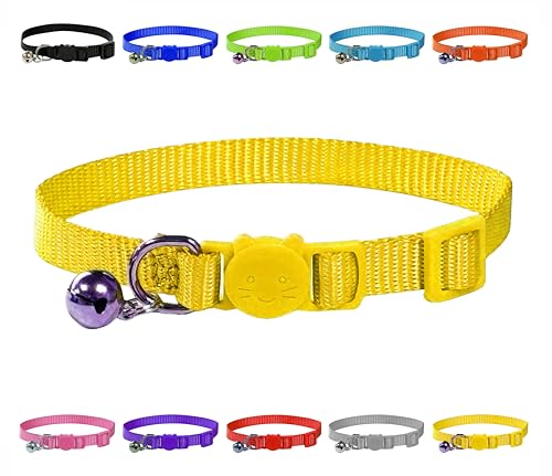 Lebendiges, weiches Nylon-Kätzchen-/Katzenhalsband mit Glocke und Sicherheitsschnalle (Gelb) von LARRYROO