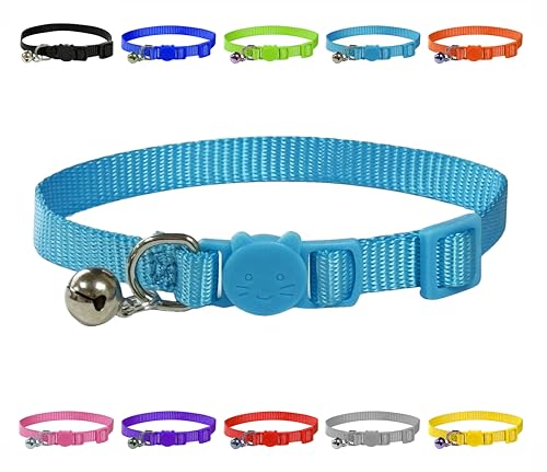 Lebendiges, weiches Nylon-Kätzchen-/Katzenhalsband mit Glocke und Sicherheitsschnalle (Hellblau) von LARRYROO