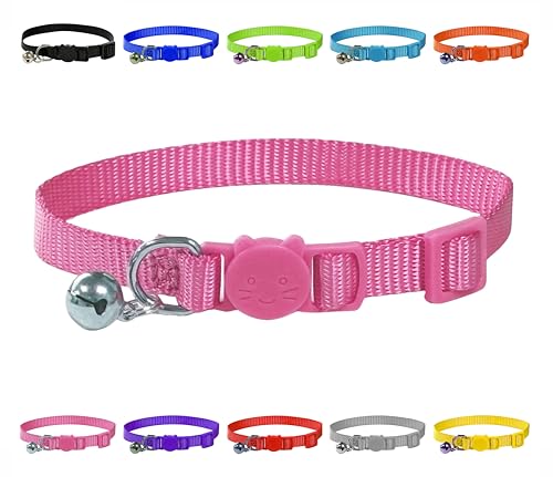 Lebendiges, weiches Nylon-Kätzchen-/Katzenhalsband mit Glocke und Sicherheitsschnalle (Rosa) von LARRYROO