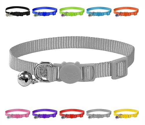 Lebendiges, weiches Nylon-Kätzchen-/Katzenhalsband mit Glocke und Sicherheitsschnalle (Silber) von LARRYROO
