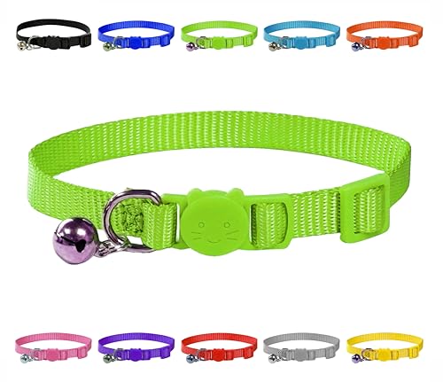 Lebendiges, weiches Nylon-Kätzchen-/Katzenhalsband mit Glocke und Sicherheitsschnalle (grün) von LARRYROO