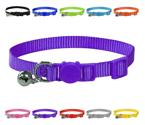 Lebendiges, weiches Nylon-Kätzchen-/Katzenhalsband mit Glocke und Sicherheitsschnalle (lila) von LARRYROO